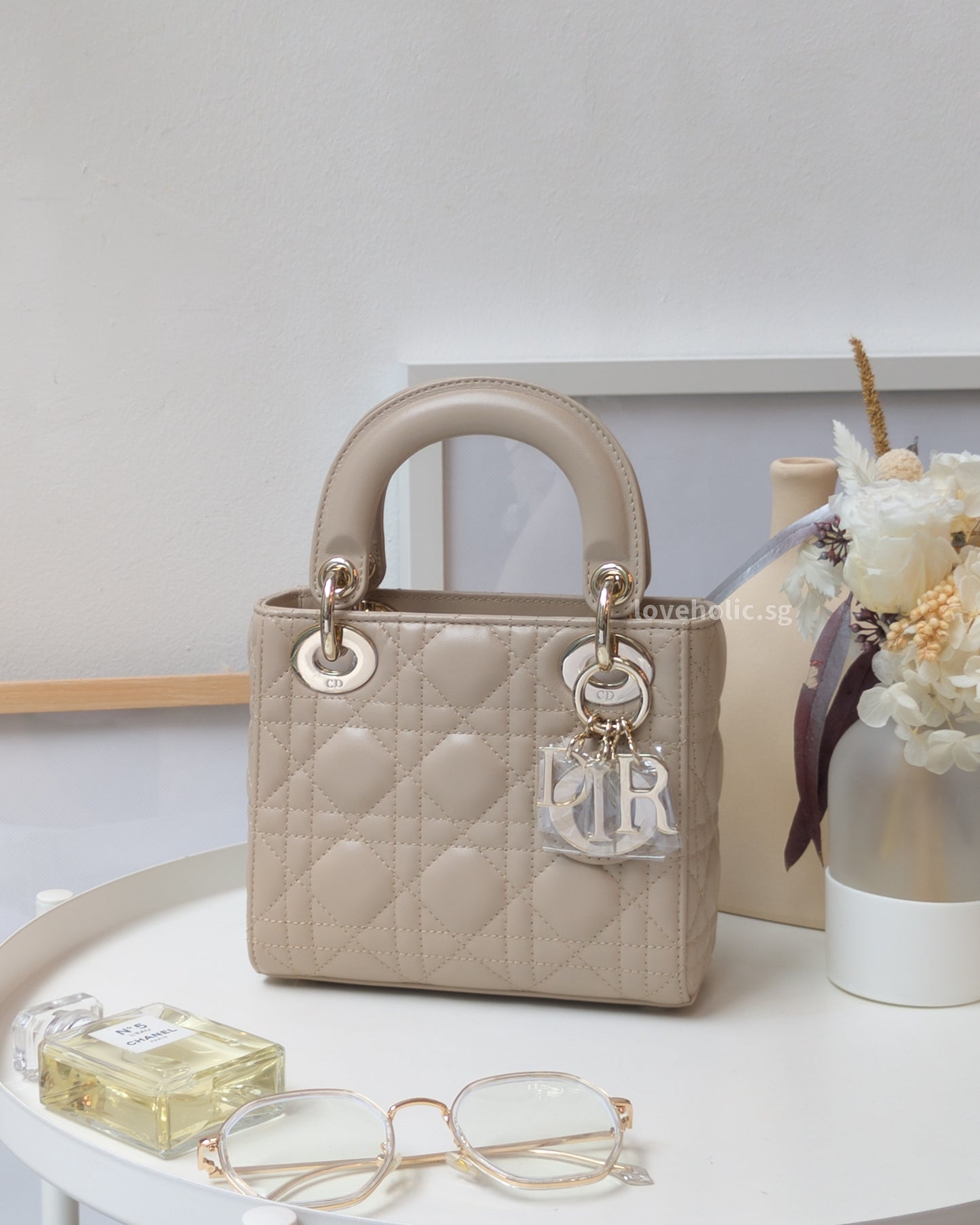 Dior Lady Dior Mini | Powder Beige Lambskin Light Gold Hardware-front