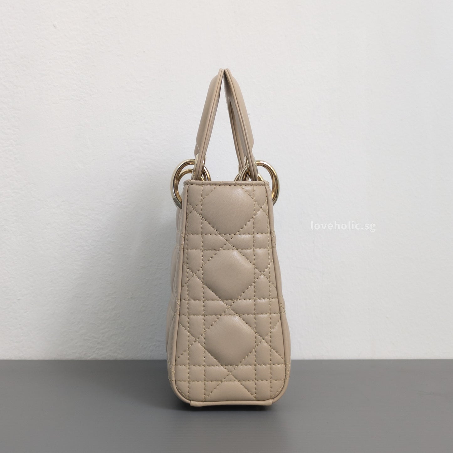Dior Lady Dior Mini | Powder Beige Lambskin Light Gold Hardware-side