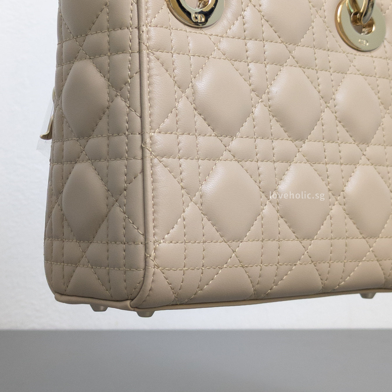 Dior Lady Dior Mini | Powder Beige Lambskin Light Gold Hardware-details