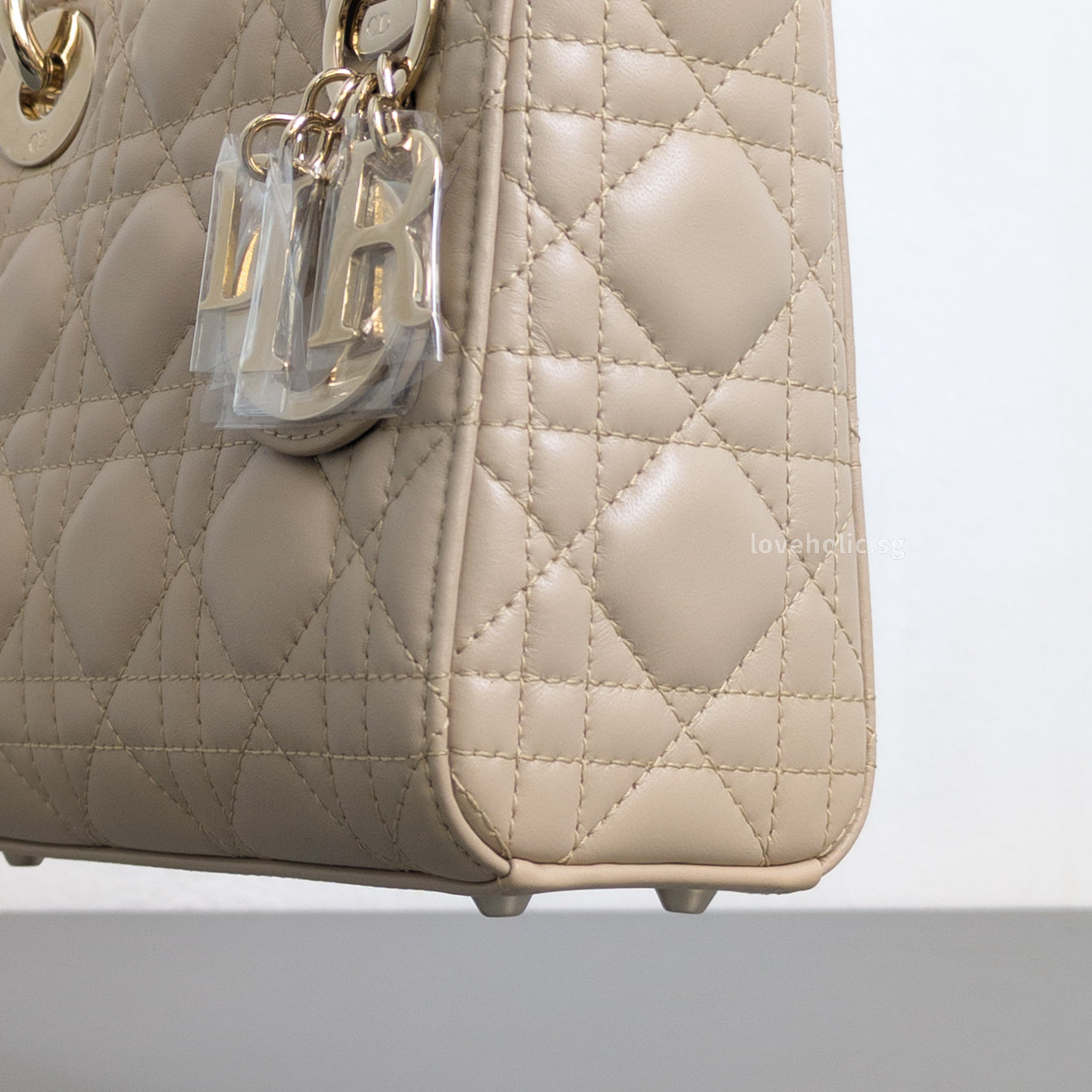 Dior Lady Dior Mini | Powder Beige Lambskin Light Gold Hardware-details