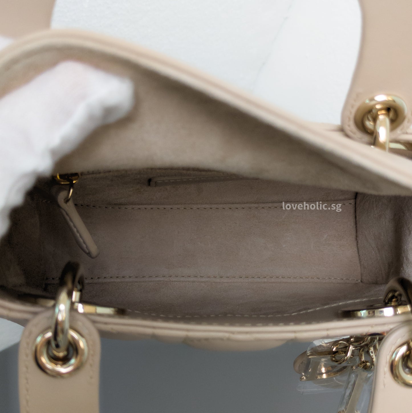Dior Lady Dior Mini | Powder Beige Lambskin Light Gold Hardware-details