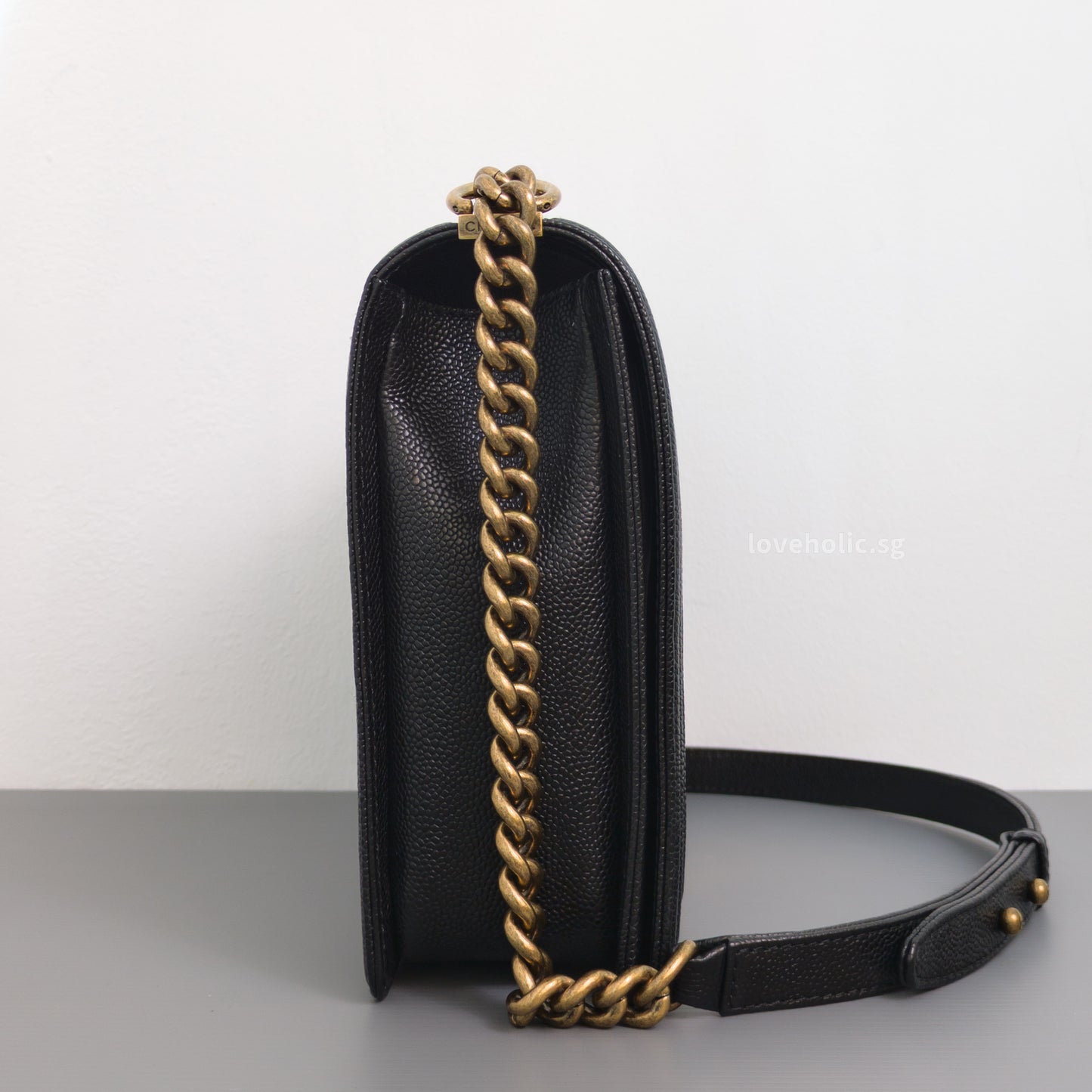 Chanel Boy Large | Black Caviar Brushed Gold Hardware-details