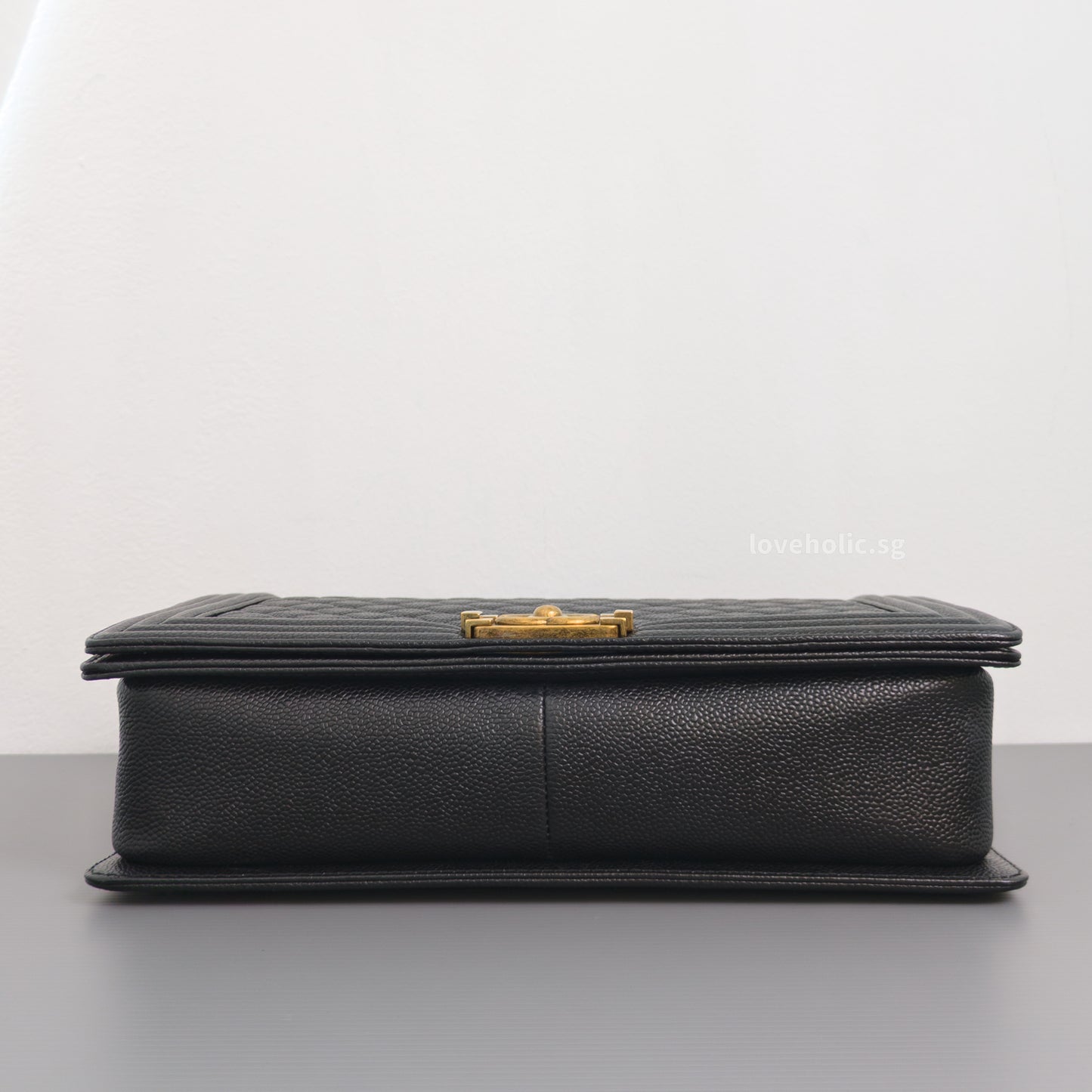 Chanel Boy Large | Black Caviar Brushed Gold Hardware-details