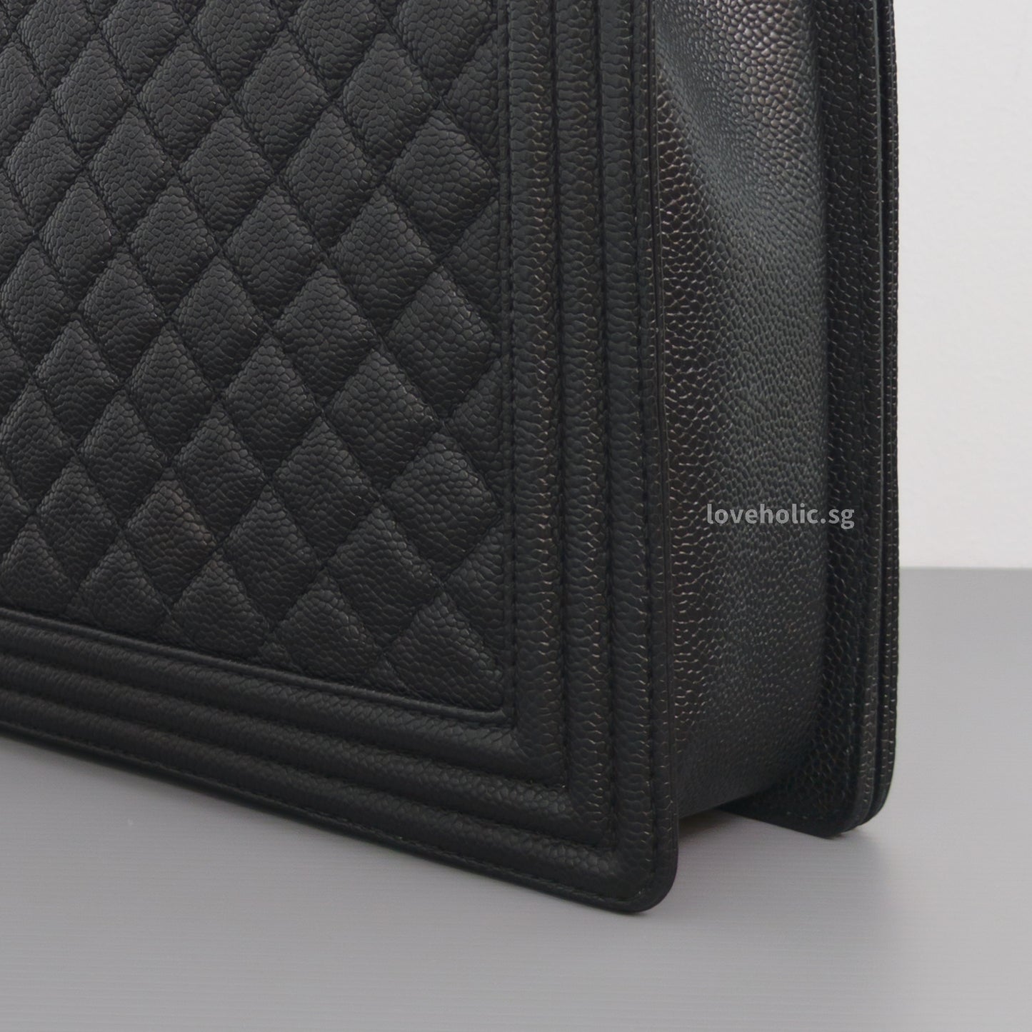 Chanel Boy Large | Black Caviar Brushed Gold Hardware-details