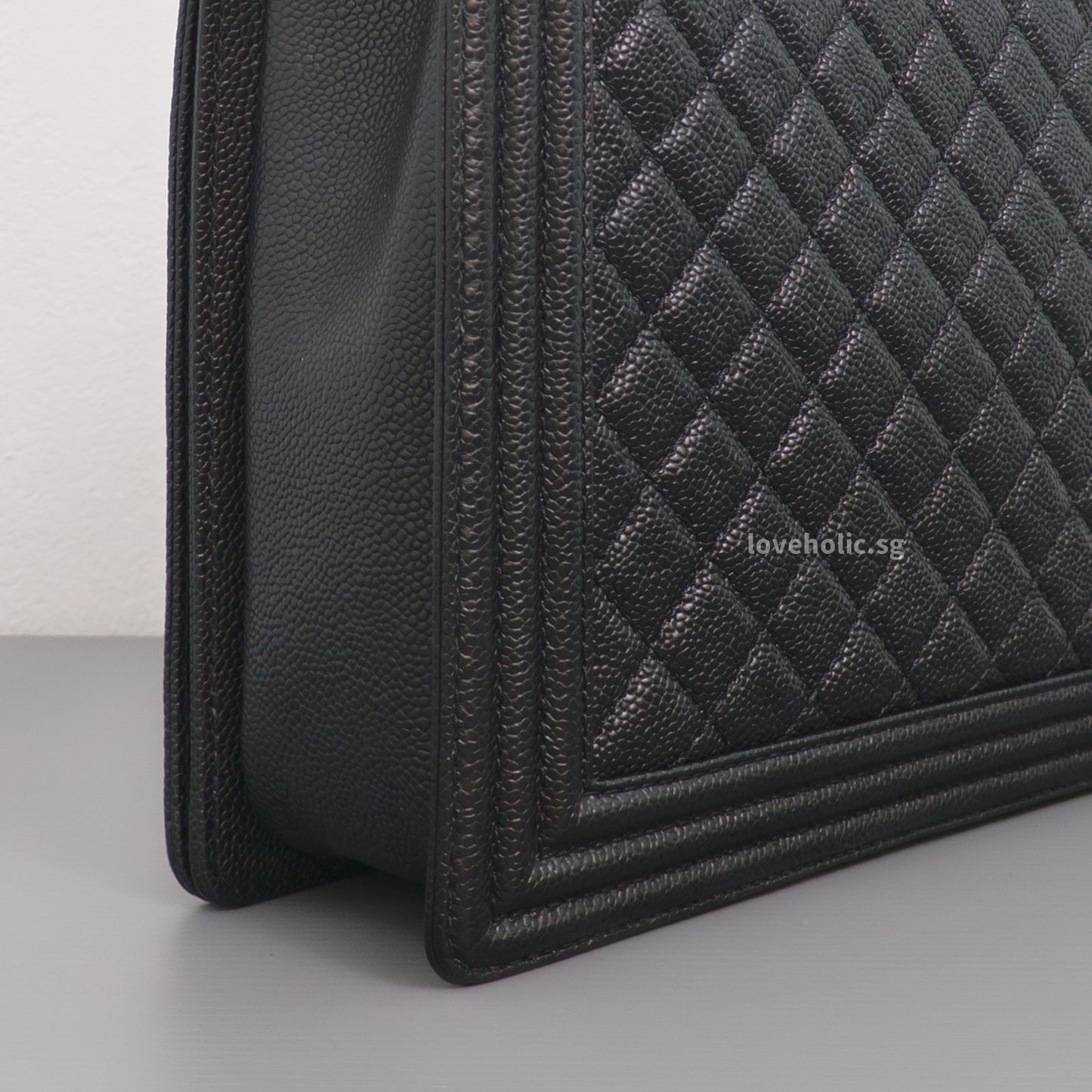 Chanel Boy Large | Black Caviar Brushed Gold Hardware-details