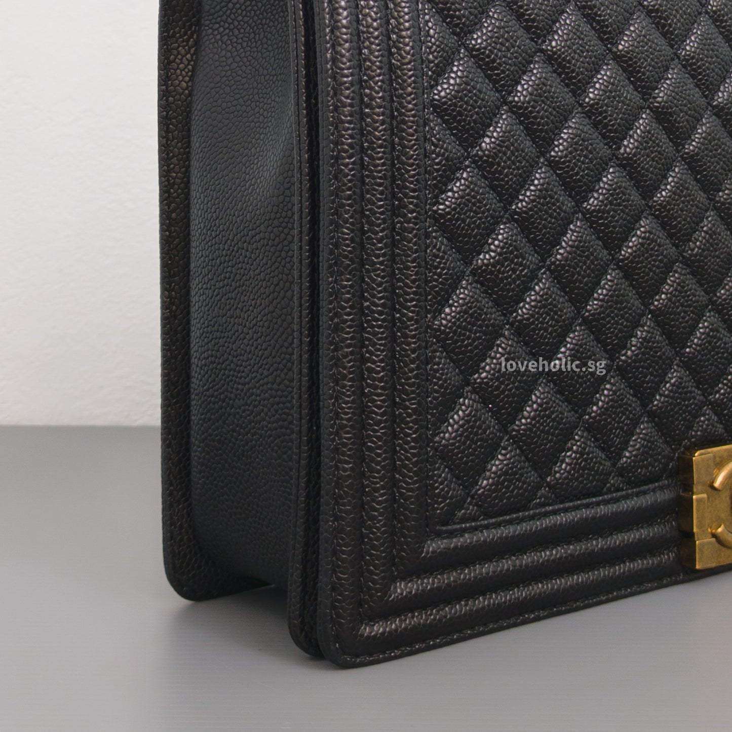 Chanel Boy Large | Black Caviar Brushed Gold Hardware-details
