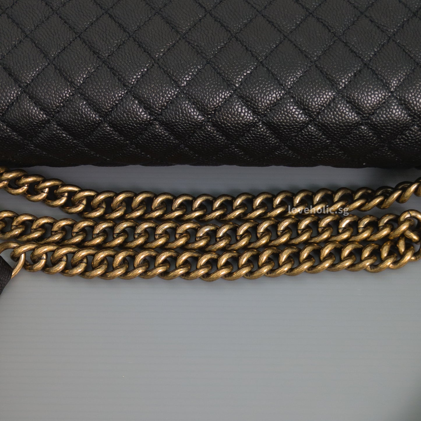 Chanel Boy Large | Black Caviar Brushed Gold Hardware-details