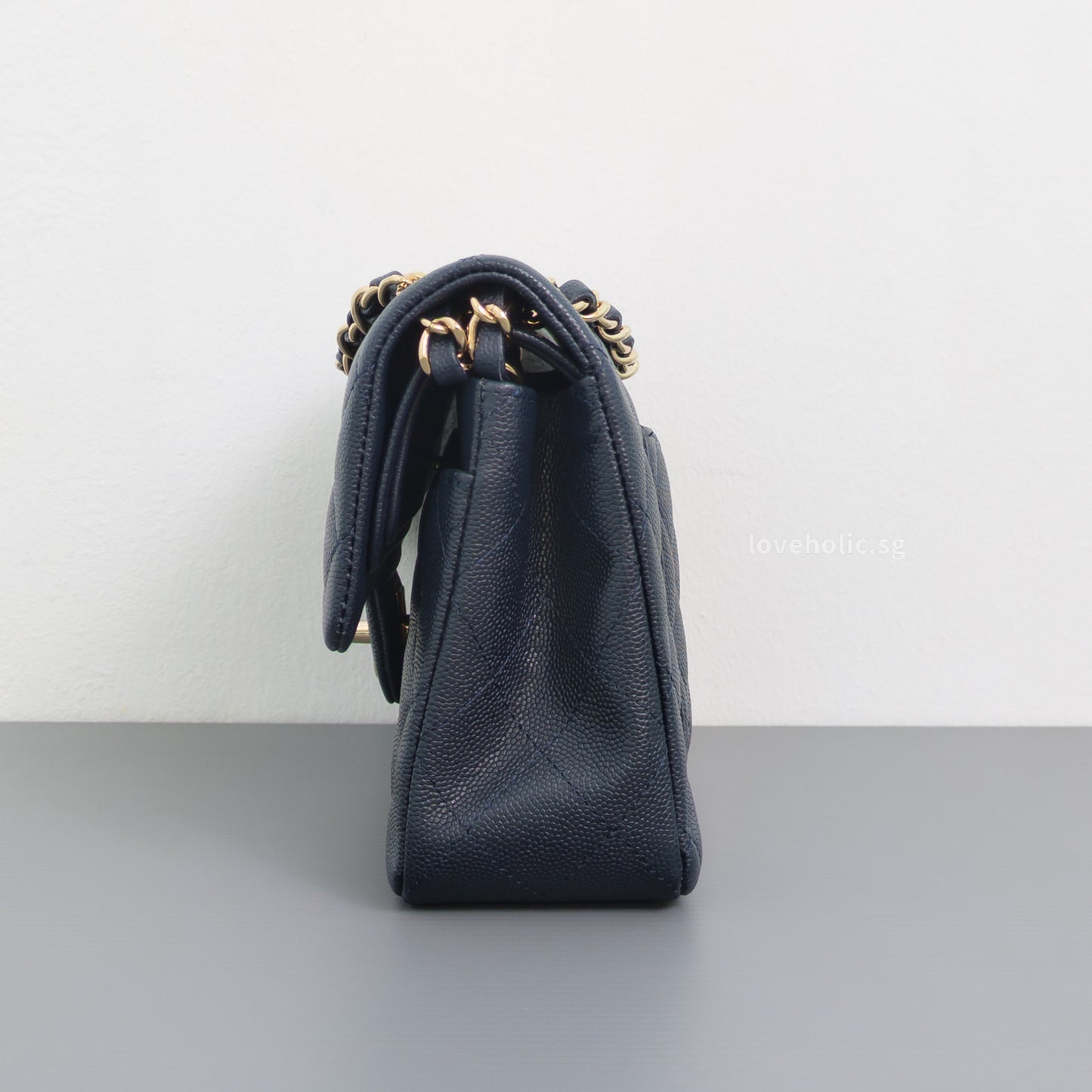 Chanel Classic Flap Small | 18B Midnight Blue Caviar Gold Hardware-side