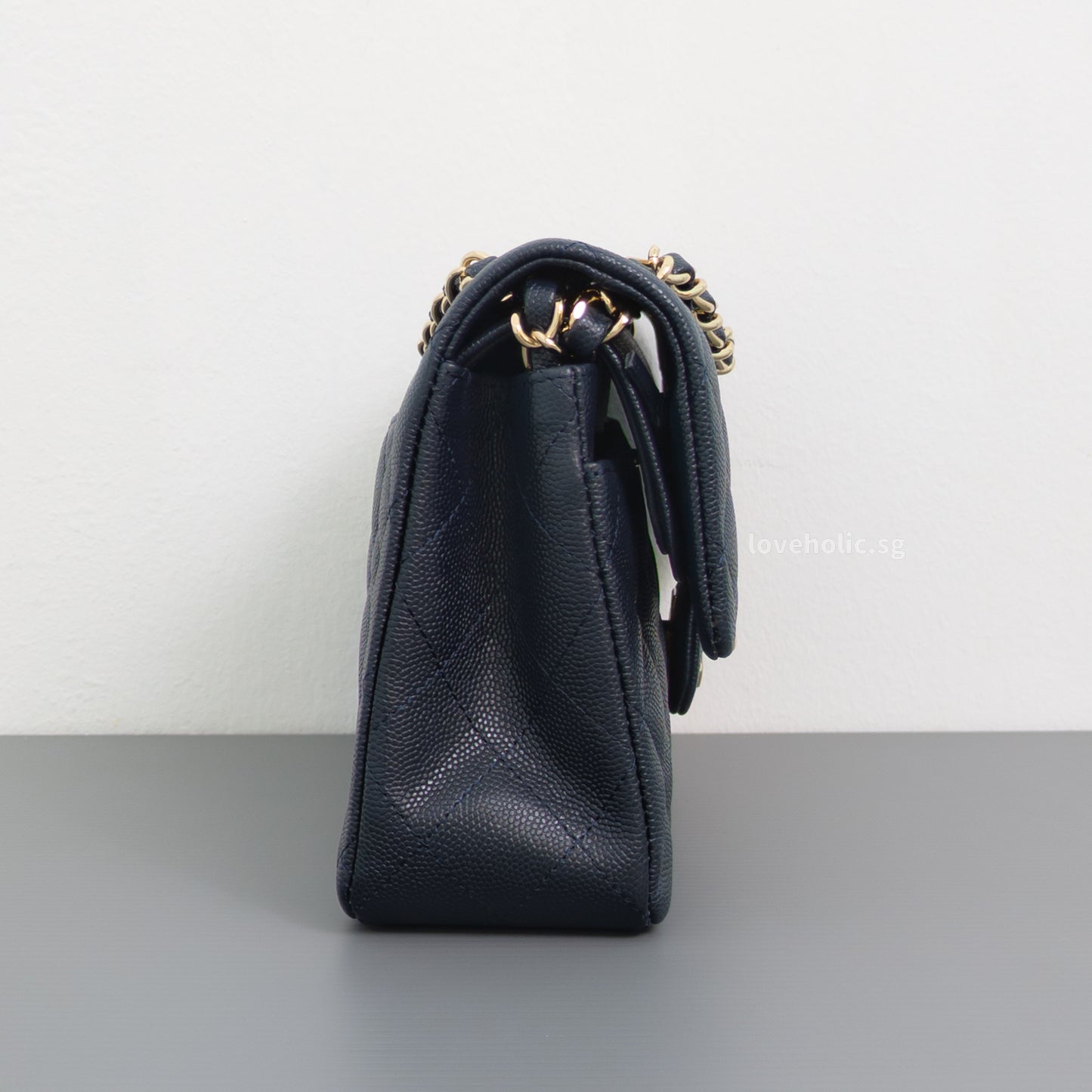 Chanel Classic Flap Small | 18B Midnight Blue Caviar Gold Hardware-details