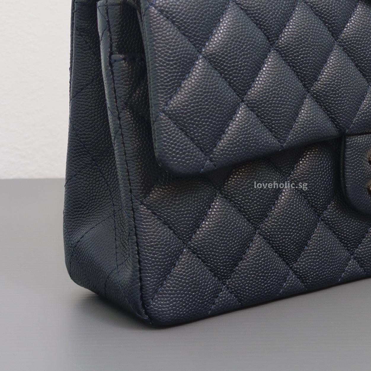 Chanel Classic Flap Small | 18B Midnight Blue Caviar Gold Hardware-details