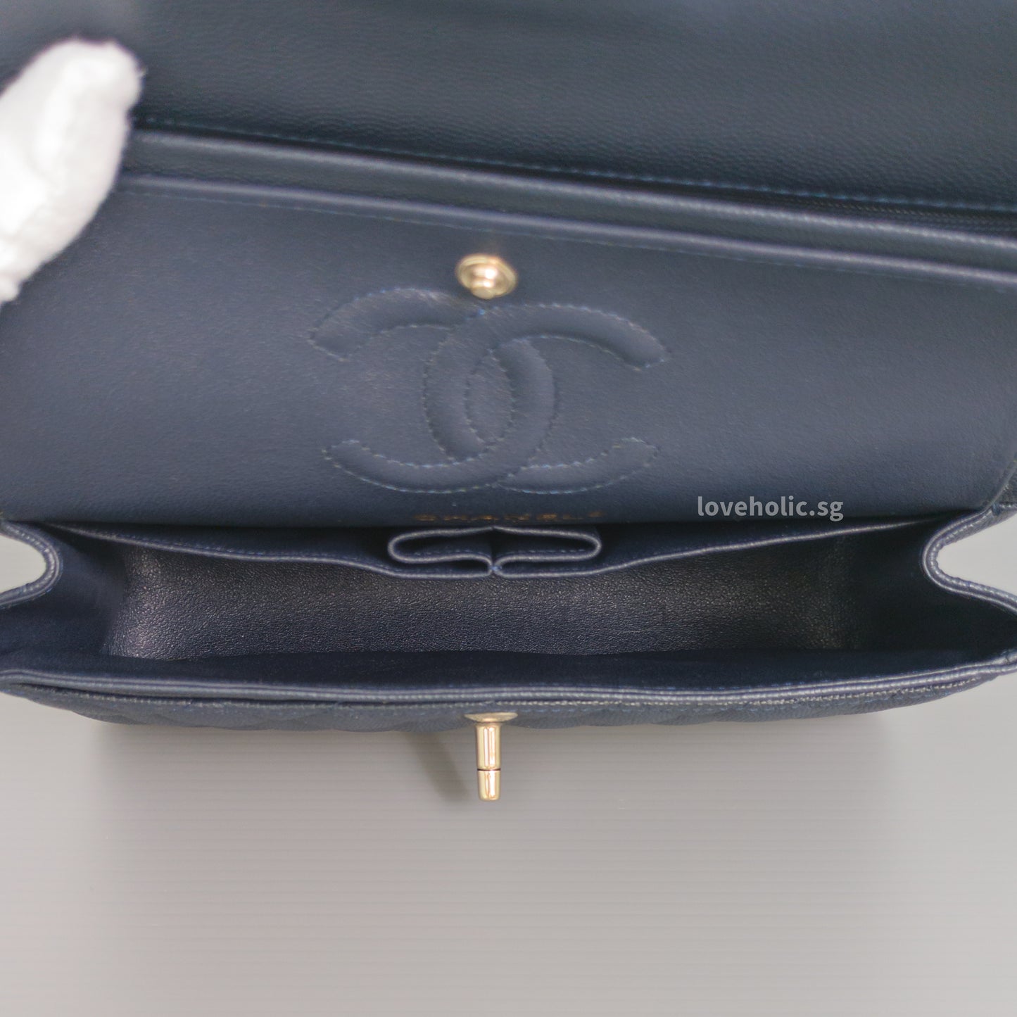 Chanel Classic Flap Small | 18B Midnight Blue Caviar Gold Hardware-details