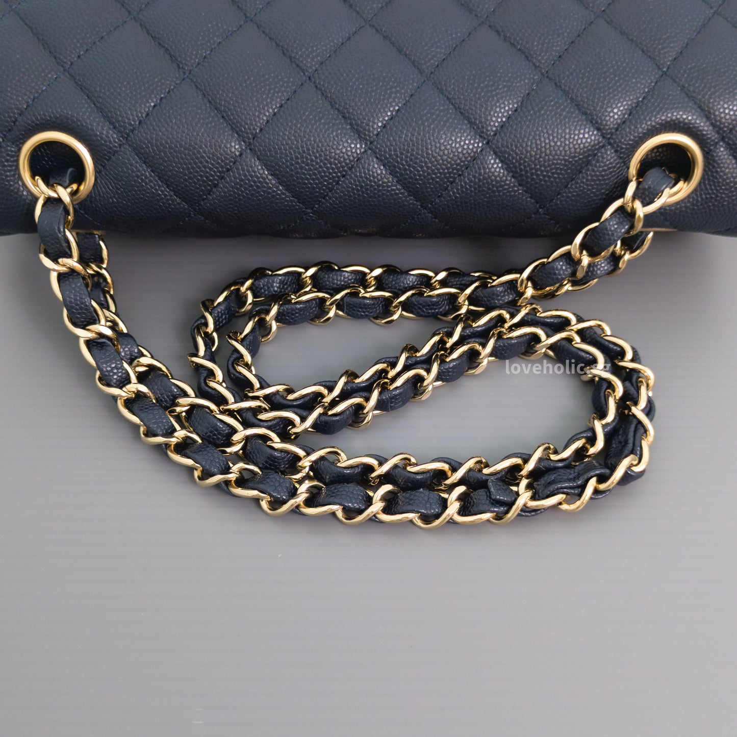 Chanel Classic Flap Small | 18B Midnight Blue Caviar Gold Hardware-details