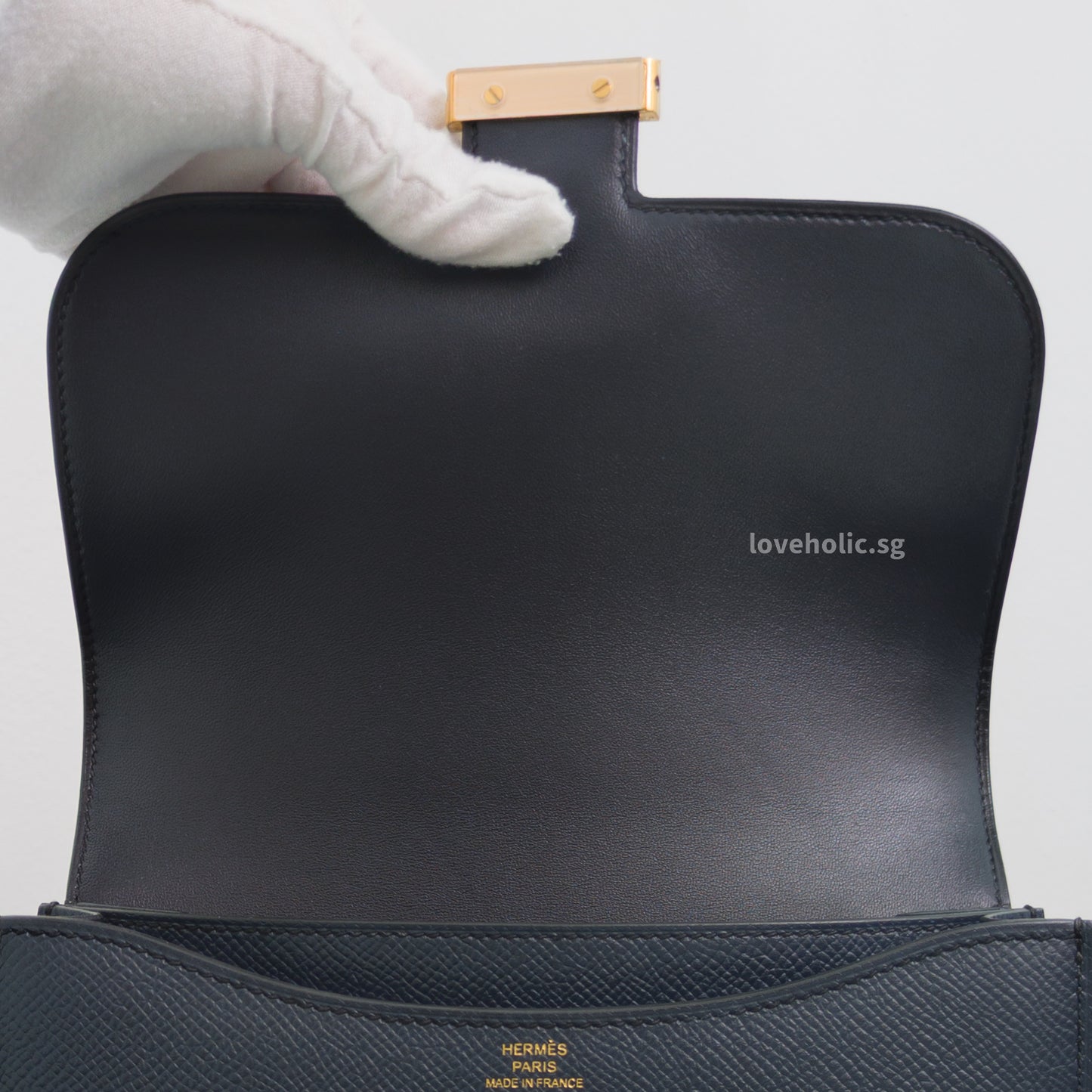 Hermes Constance 18 Mini | 76 Indigo Blue Epsom Gold Hardware-details