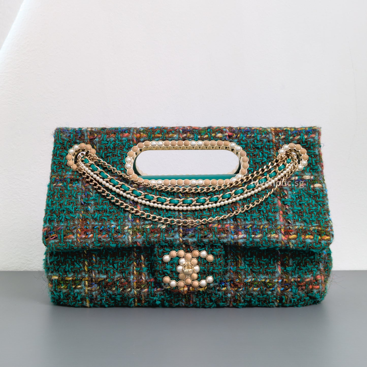 Chanel Flap Bag Metiers d'Art | Paris-Dakar Green Tweed Gold Hardware-front1