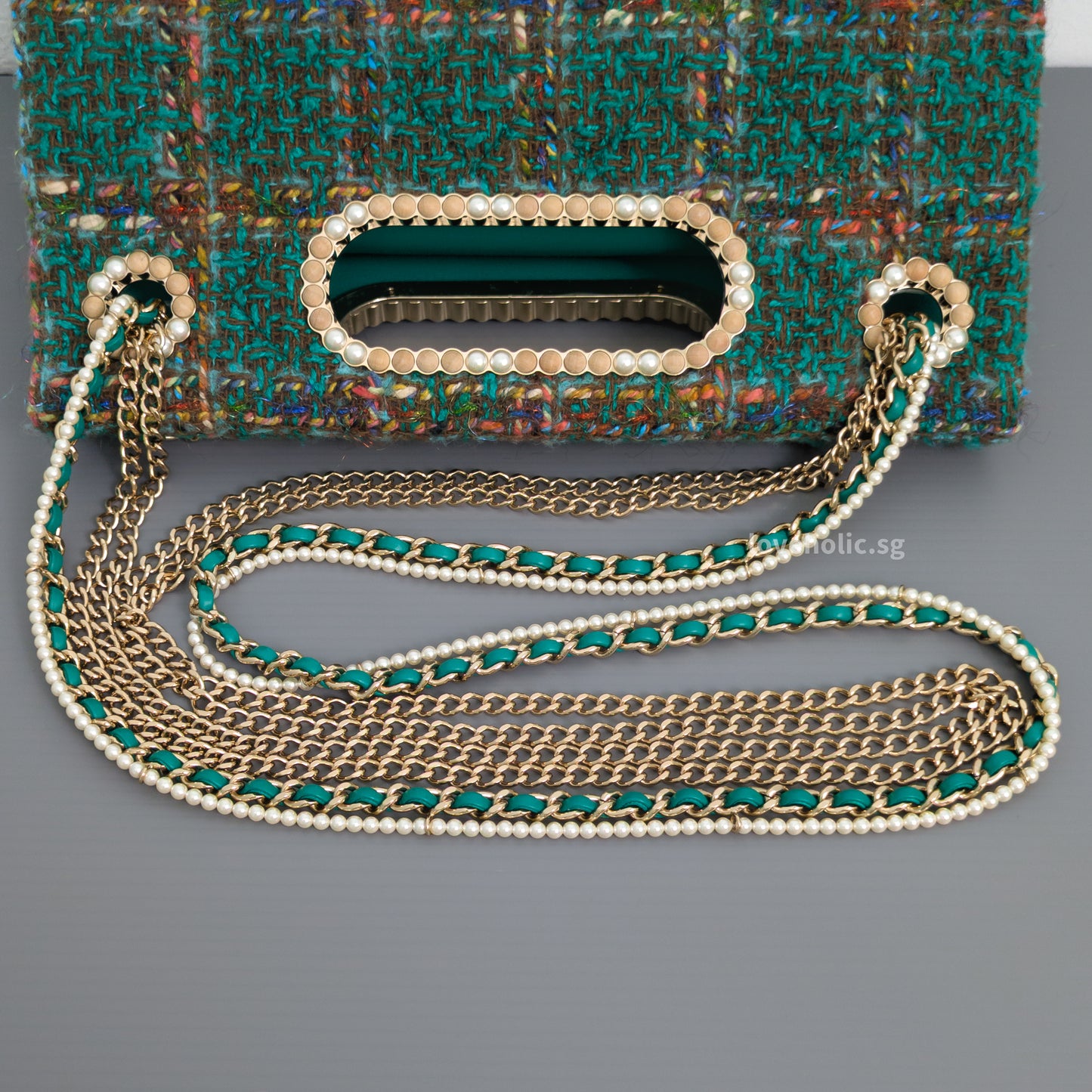 Chanel Flap Bag Metiers d'Art | Paris-Dakar Green Tweed Gold Hardware-details