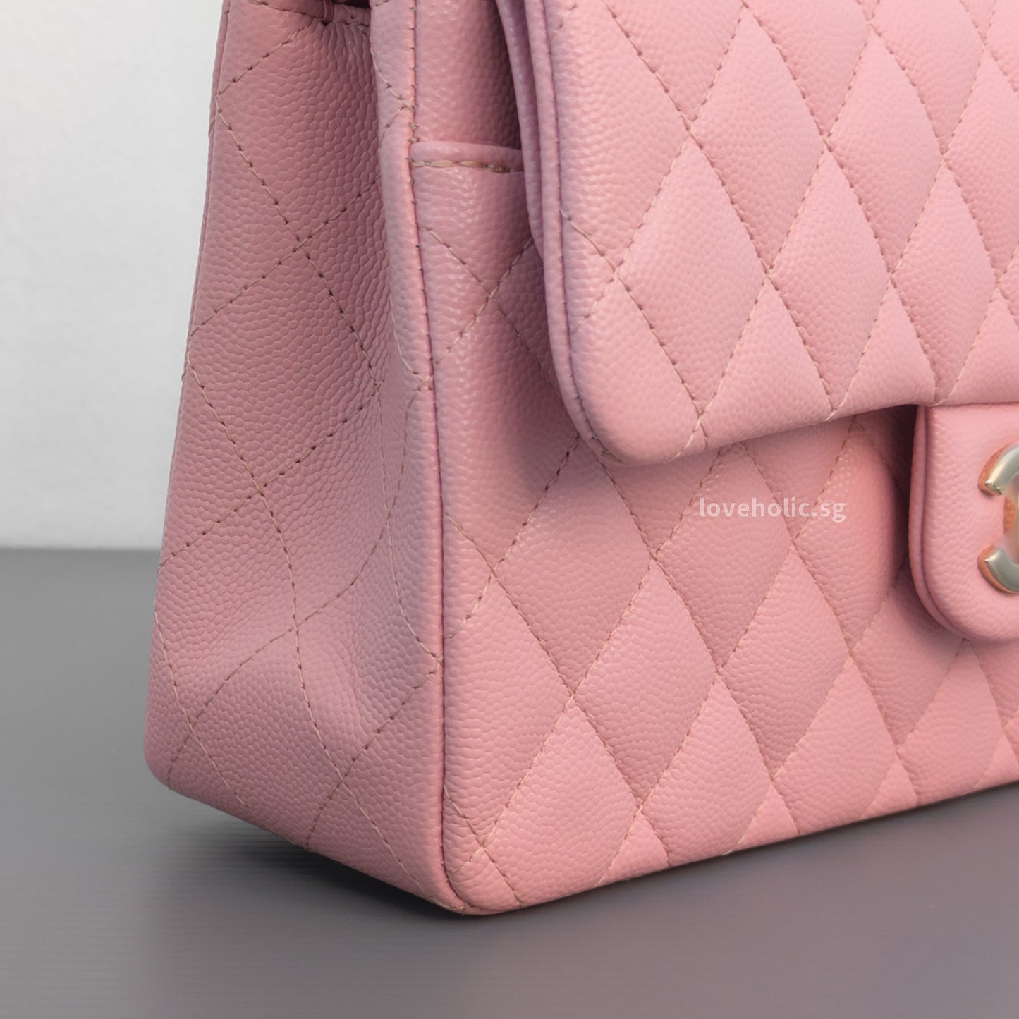 Chanel Classic Flap Small | 22C Sakura Pink Caviar Light Gold Hardware-details