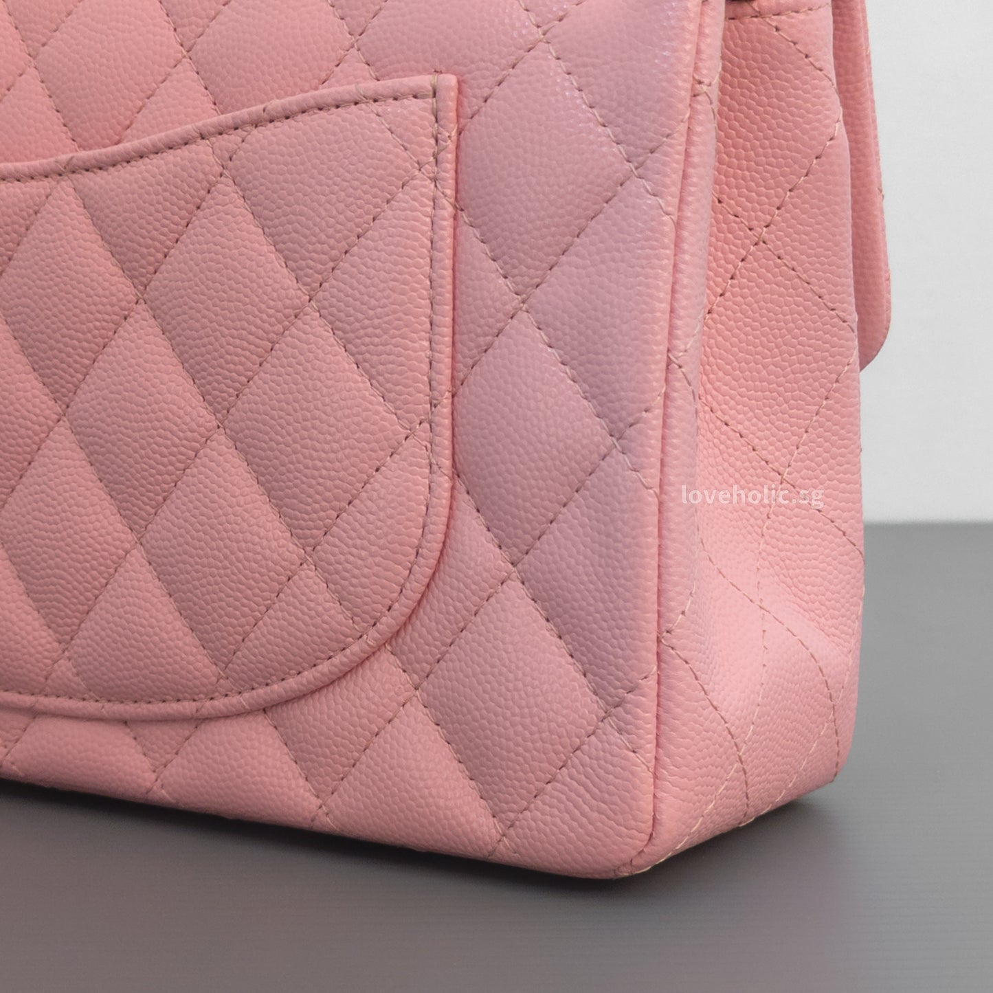 Chanel Classic Flap Small | 22C Sakura Pink Caviar Light Gold Hardware-details