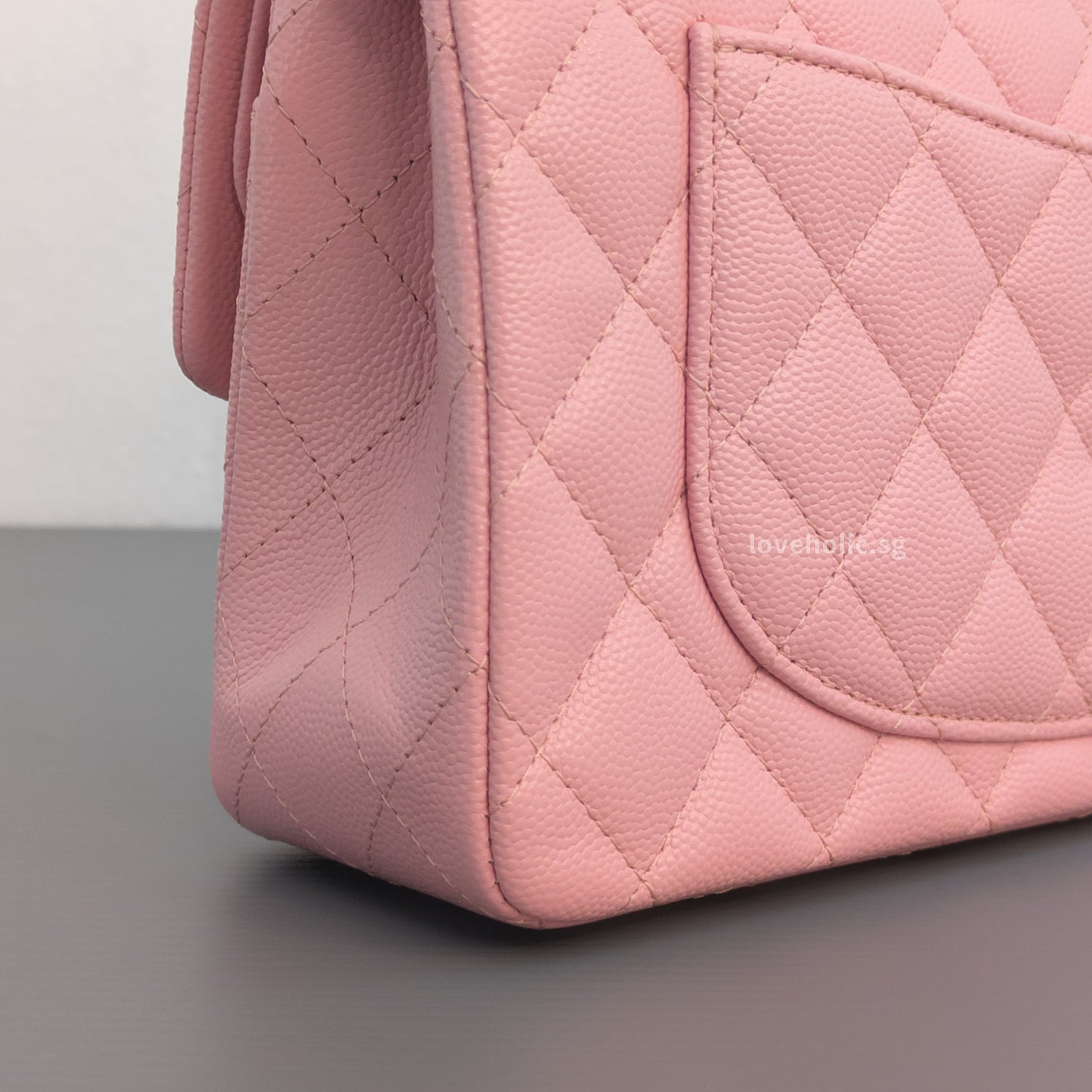 Chanel Classic Flap Small | 22C Sakura Pink Caviar Light Gold Hardware-details