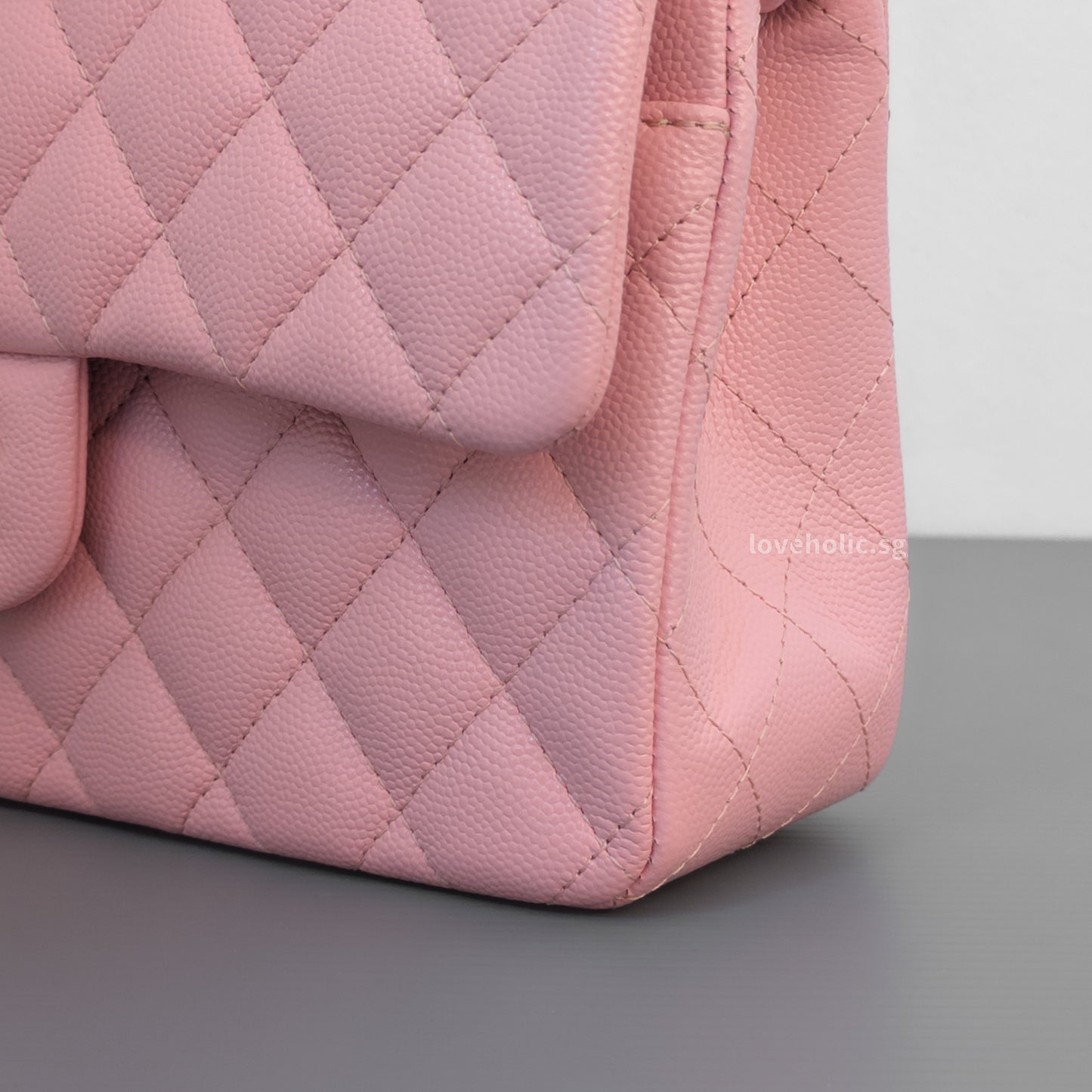Chanel Classic Flap Small | 22C Sakura Pink Caviar Light Gold Hardware-details