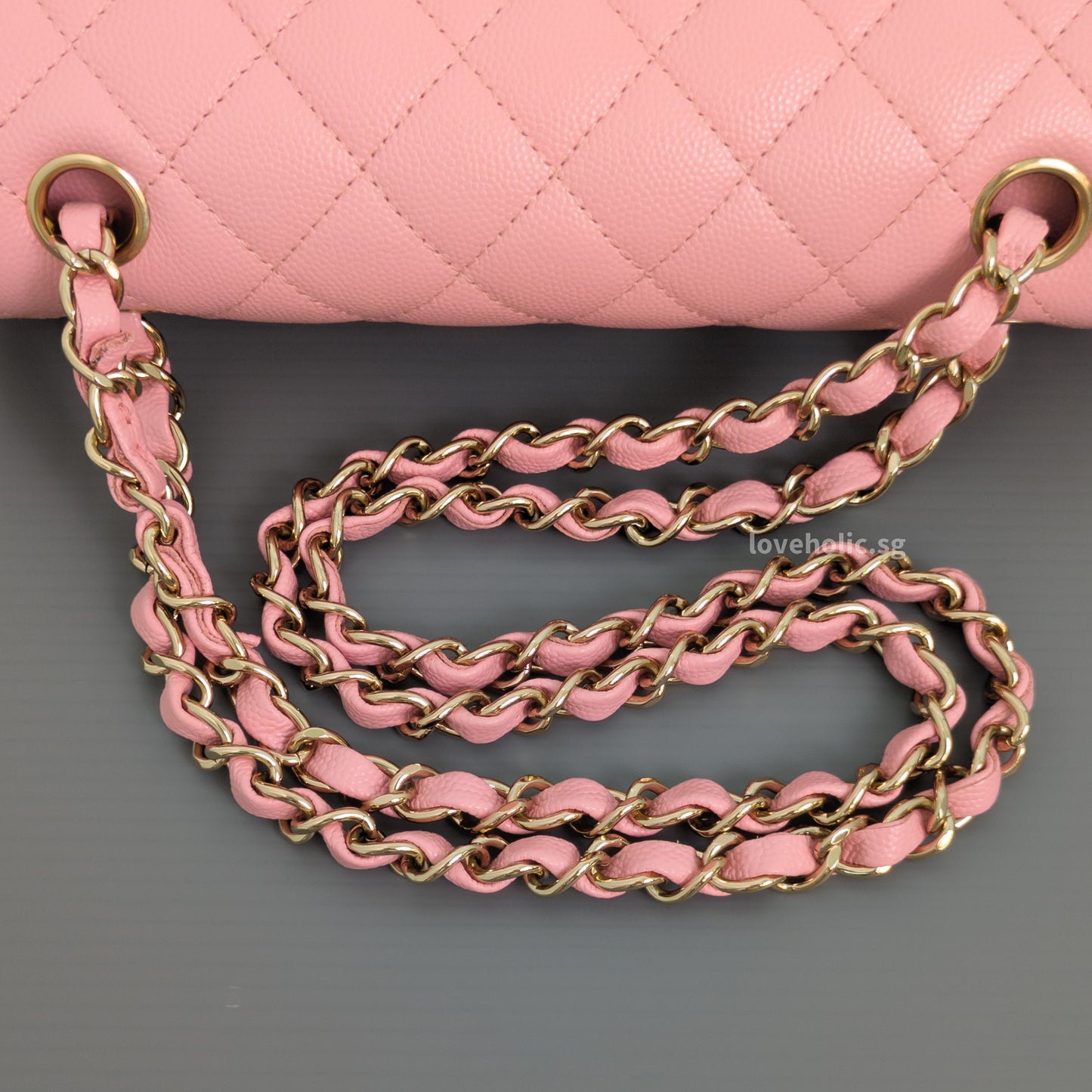 Chanel Classic Flap Small | 22C Sakura Pink Caviar Light Gold Hardware-details