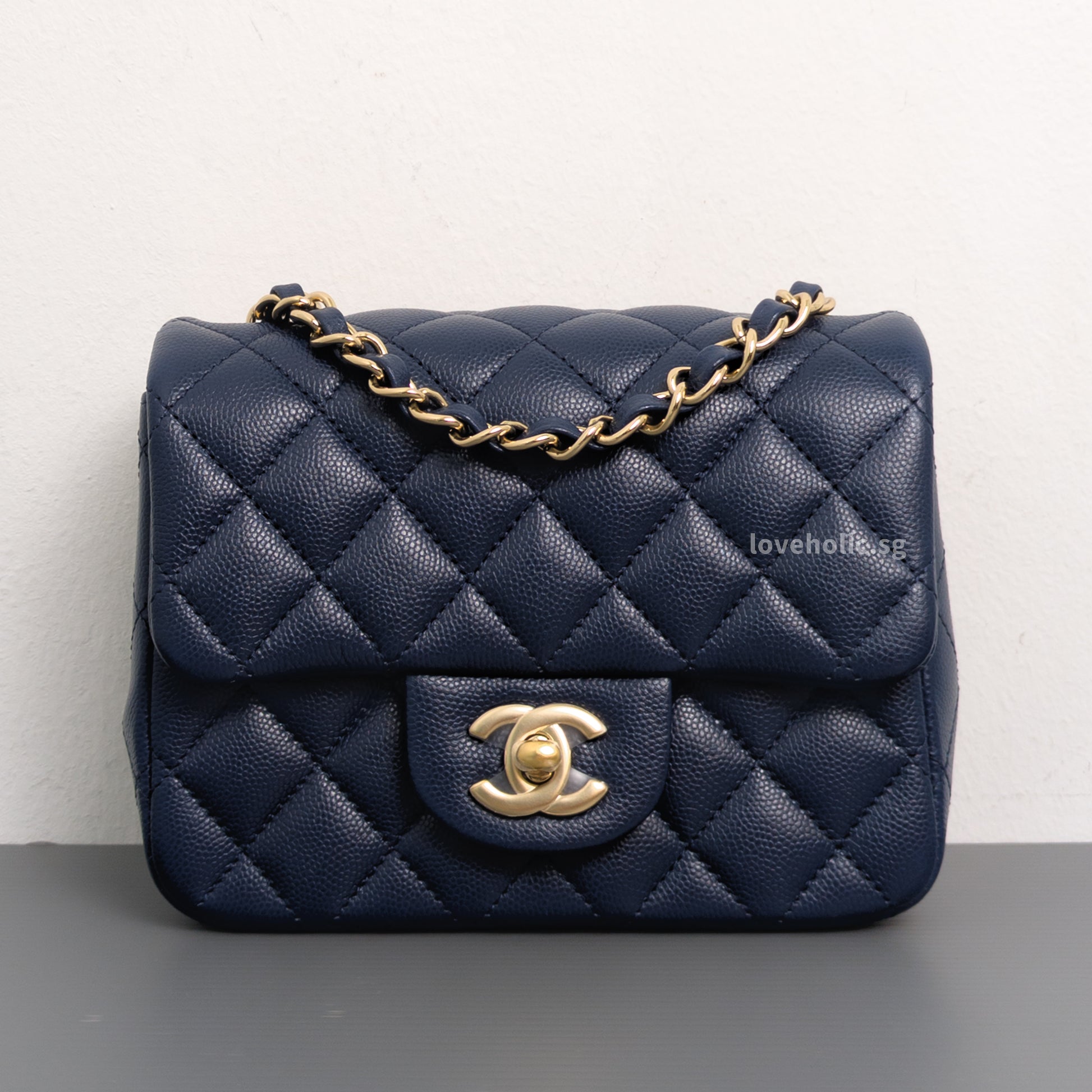 Chanel Classic Flap Mini Square | 17B Navy Blue  Caviar Light Gold Hardware-front1