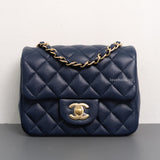 Chanel Classic Flap Mini Square | 17B Navy Blue Caviar Light Gold Hardware-front1