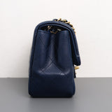 Chanel Classic Flap Mini Square | 17B Navy Blue Caviar Light Gold Hardware-side