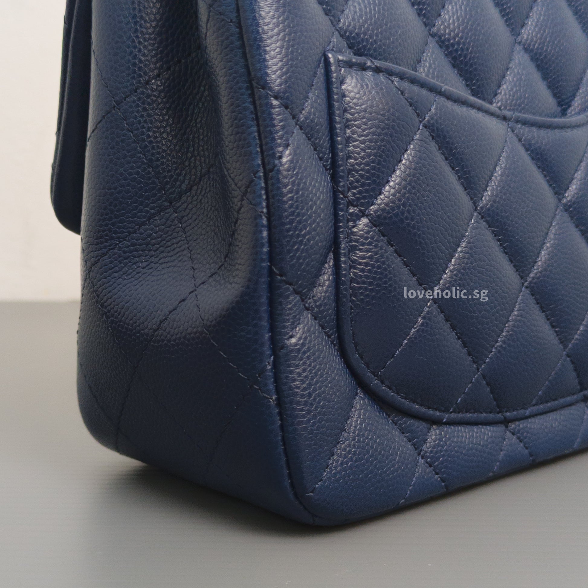 Chanel Classic Flap Mini Square | 17B Navy Blue  Caviar Light Gold Hardware-details