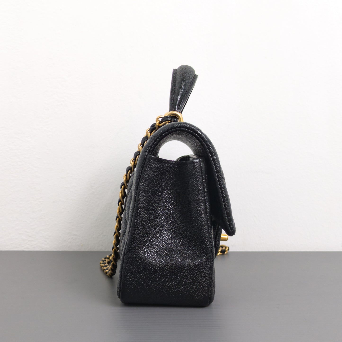 Chanel Mini Rectangle with Top Handle 21S Black Caviar Gold Hardware-details