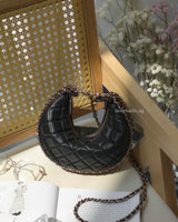 Chanel Half Moon Hobo Bag 23P Black Lambskin Light Gold Hardware-front