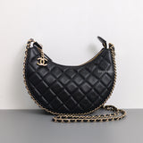 Chanel Half Moon Hobo Bag 23P Black Lambskin Light Gold Hardware-front1