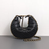 Chanel Half Moon Hobo Bag 23P Black Lambskin Light Gold Hardware-details
