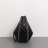 Chanel Half Moon Hobo Bag 23P Black Lambskin Light Gold Hardware-details