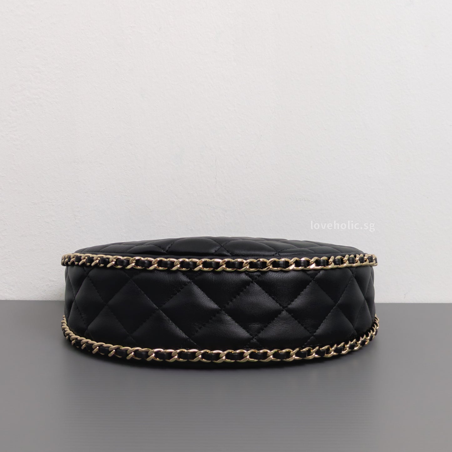 Chanel Half Moon Hobo Bag 23P Black Lambskin Light Gold Hardware-details
