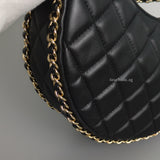 Chanel Half Moon Hobo Bag 23P Black Lambskin Light Gold Hardware-details