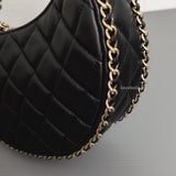 Chanel Half Moon Hobo Bag 23P Black Lambskin Light Gold Hardware-details
