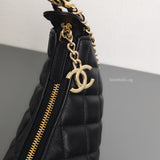 Chanel Half Moon Hobo Bag 23P Black Lambskin Light Gold Hardware-details