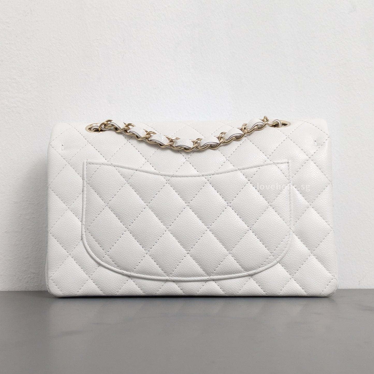 Classic Flap Small | White Caviar Light Gold Hardware