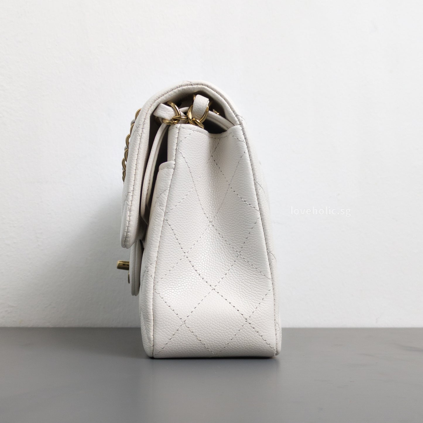 Classic Flap Small | White Caviar Light Gold Hardware