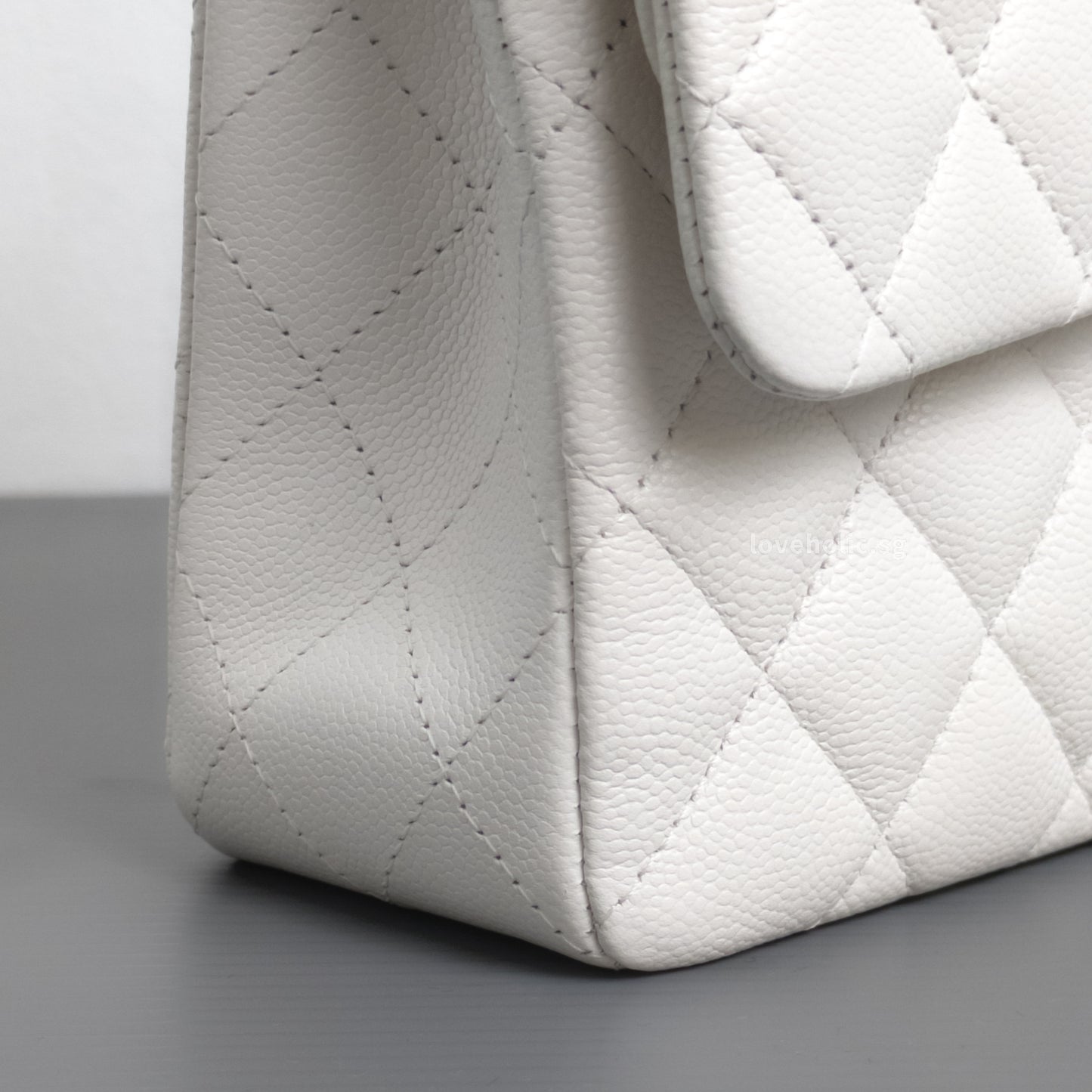 Classic Flap Small | White Caviar Light Gold Hardware