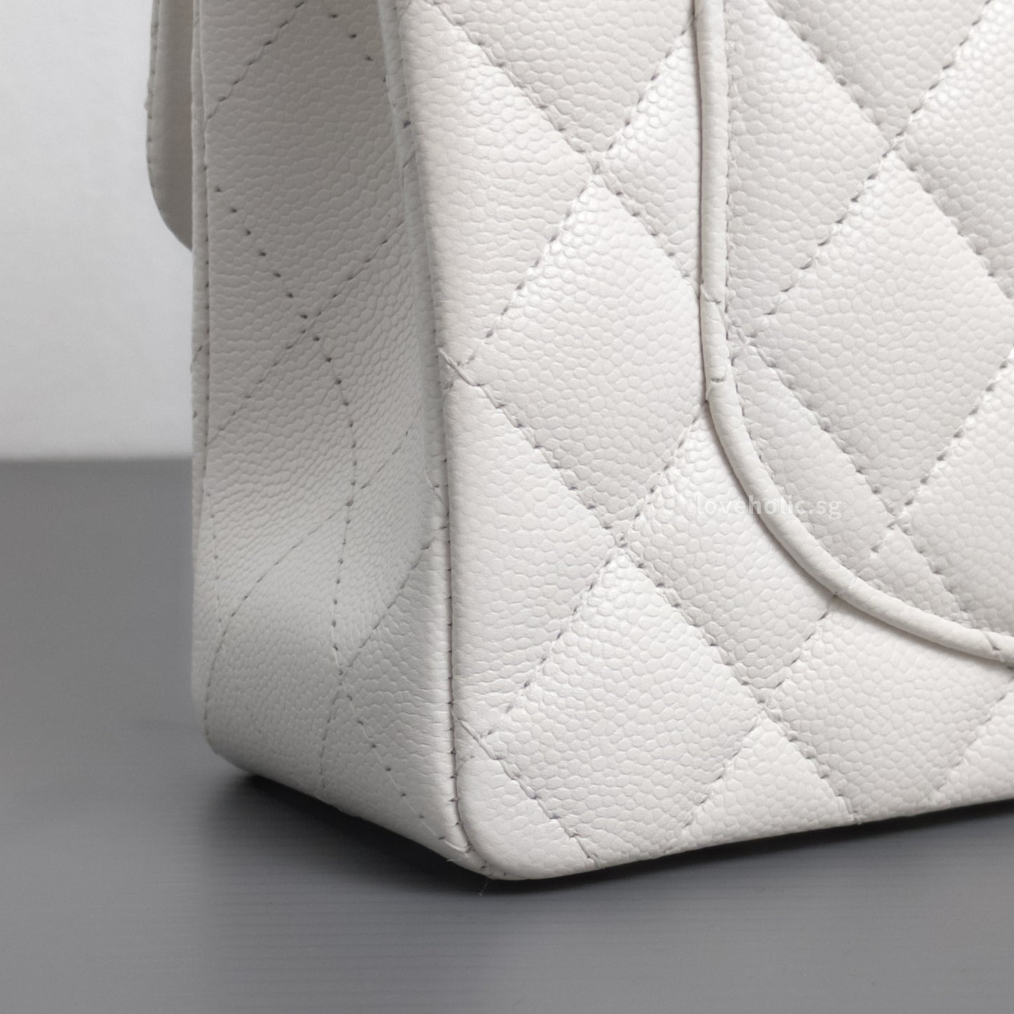 Classic Flap Small | White Caviar Light Gold Hardware