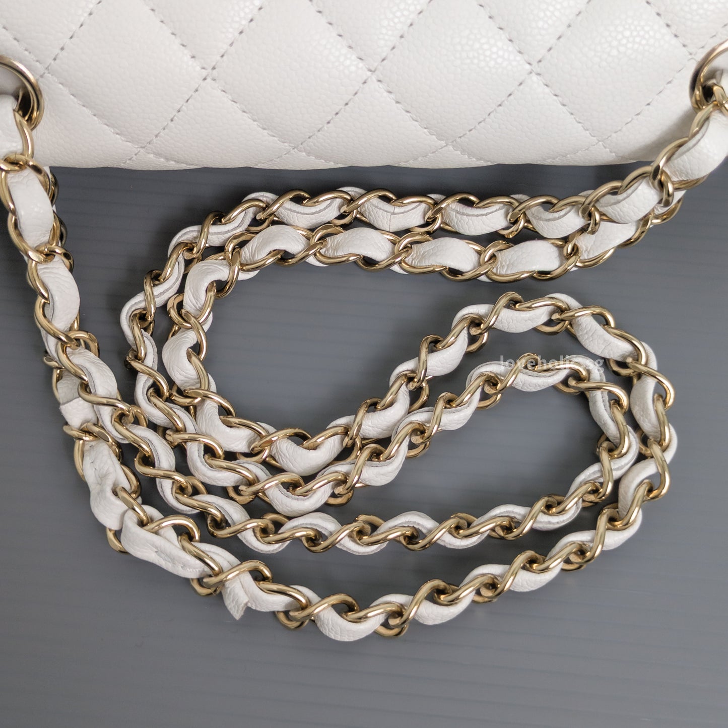 Classic Flap Small | White Caviar Light Gold Hardware