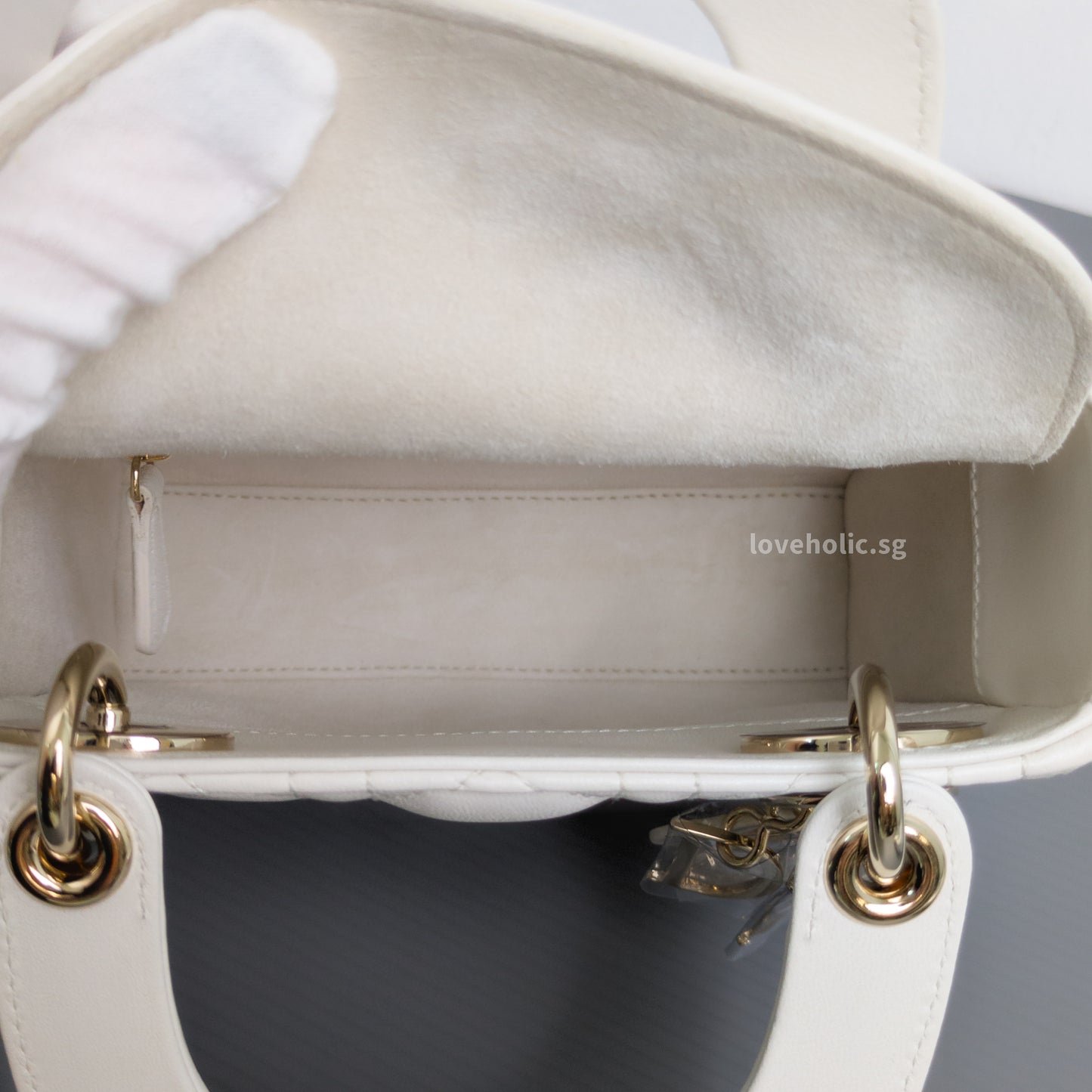 Dior Lady Dior Mini | Latte Lambskin Light Gold Hardware-details