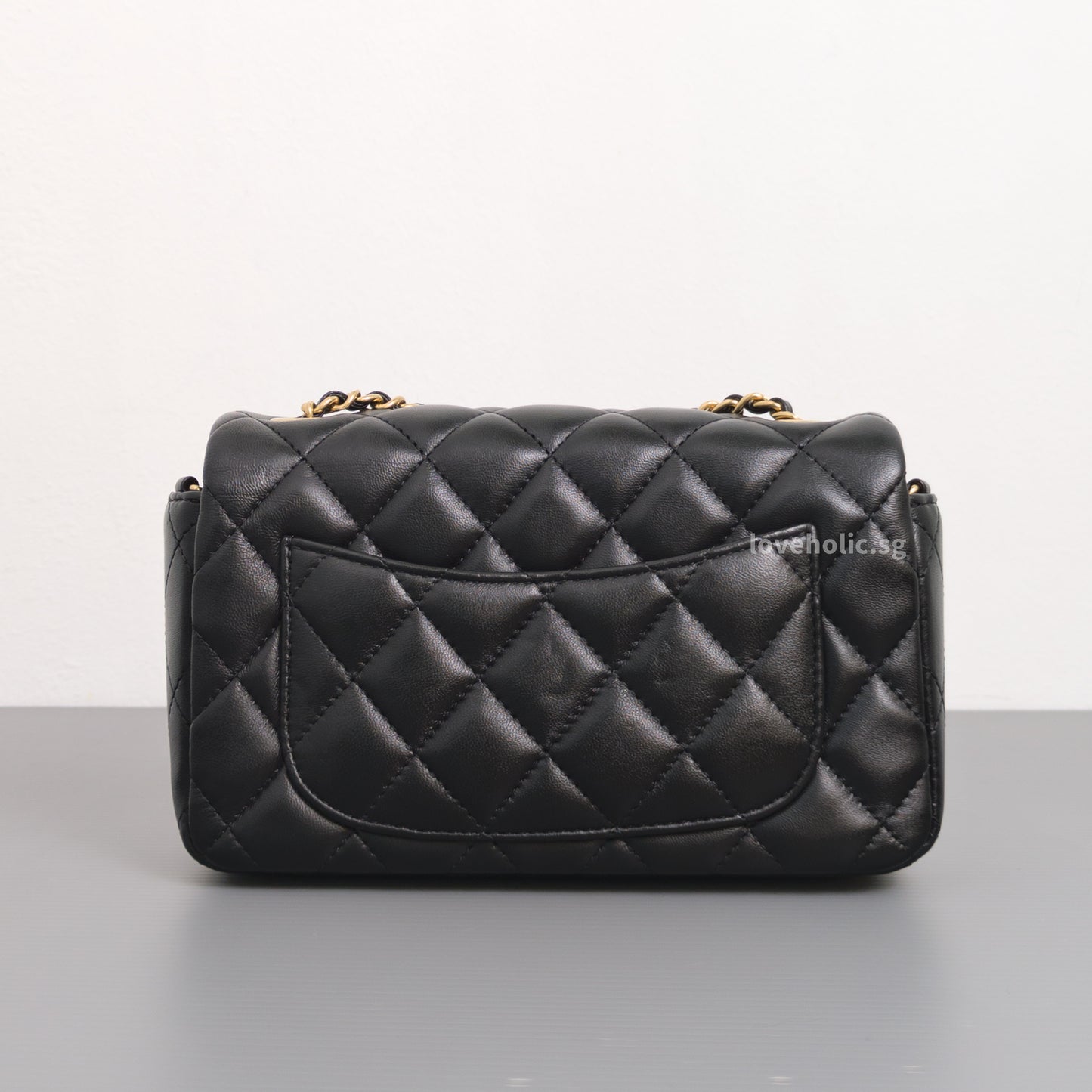 Chanel Mini Flap Bag 24K Black Lambskin Light Gold Hardware-back