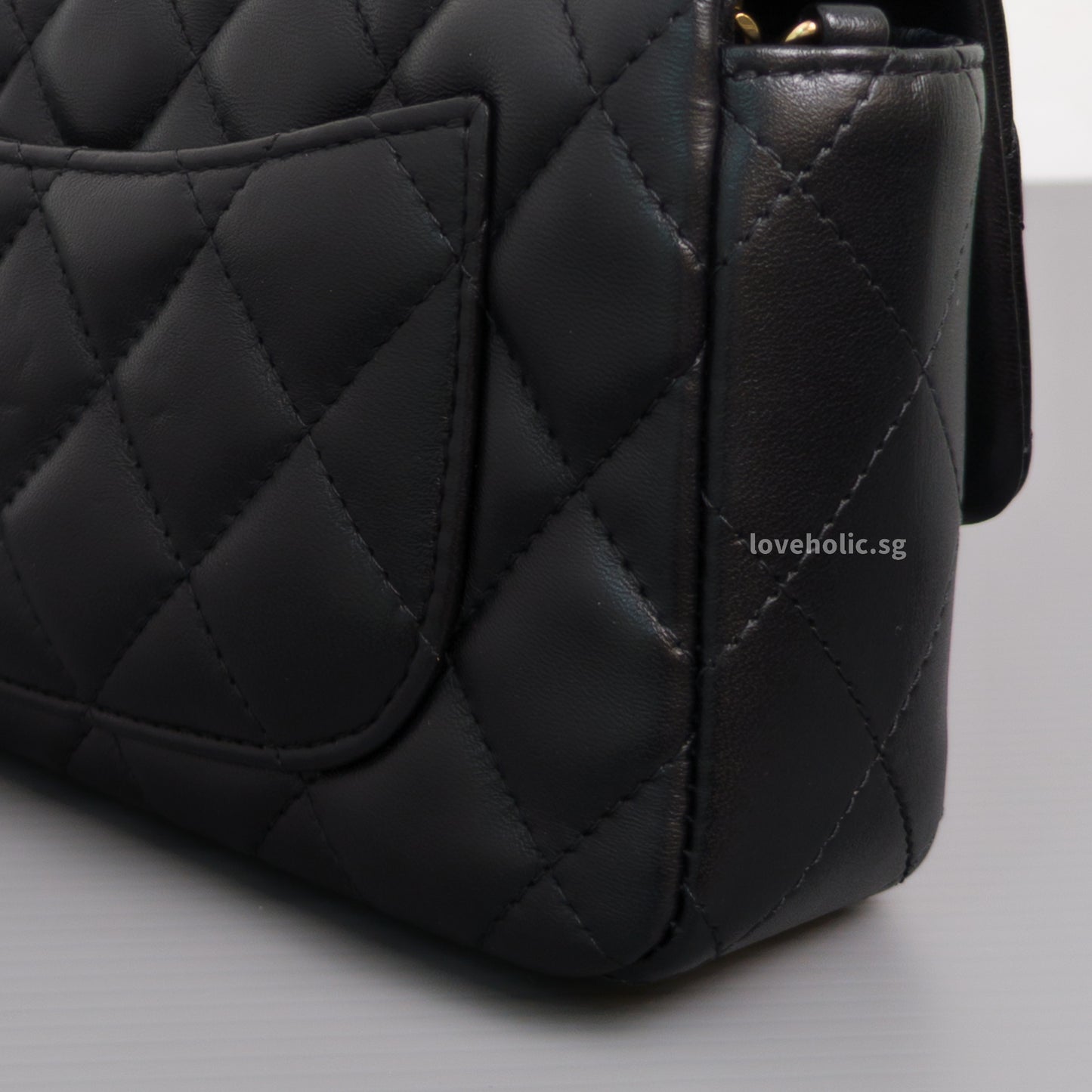 Chanel Mini Flap Bag 24K Black Lambskin Light Gold Hardware-details