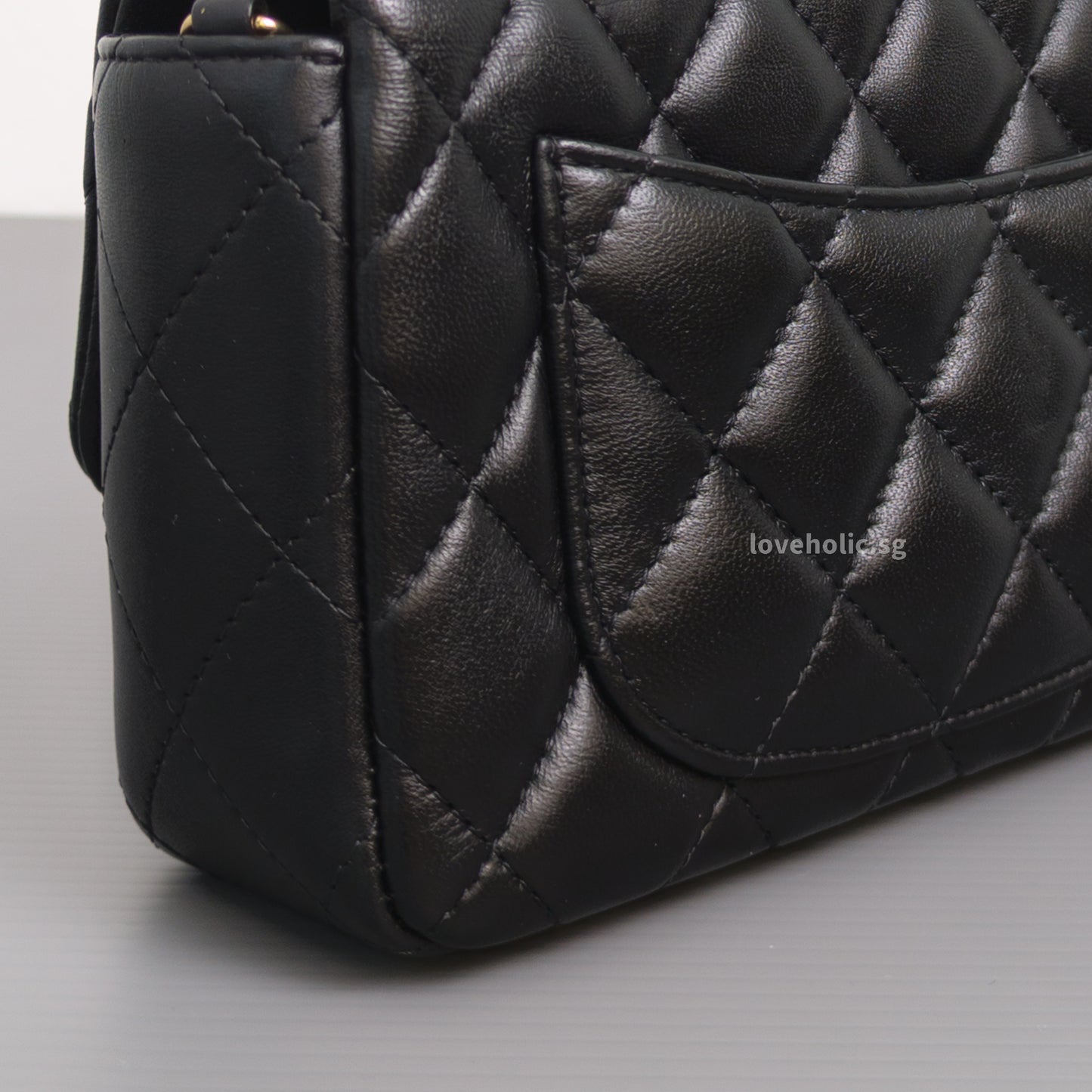 Chanel Mini Flap Bag 24K Black Lambskin Light Gold Hardware-details