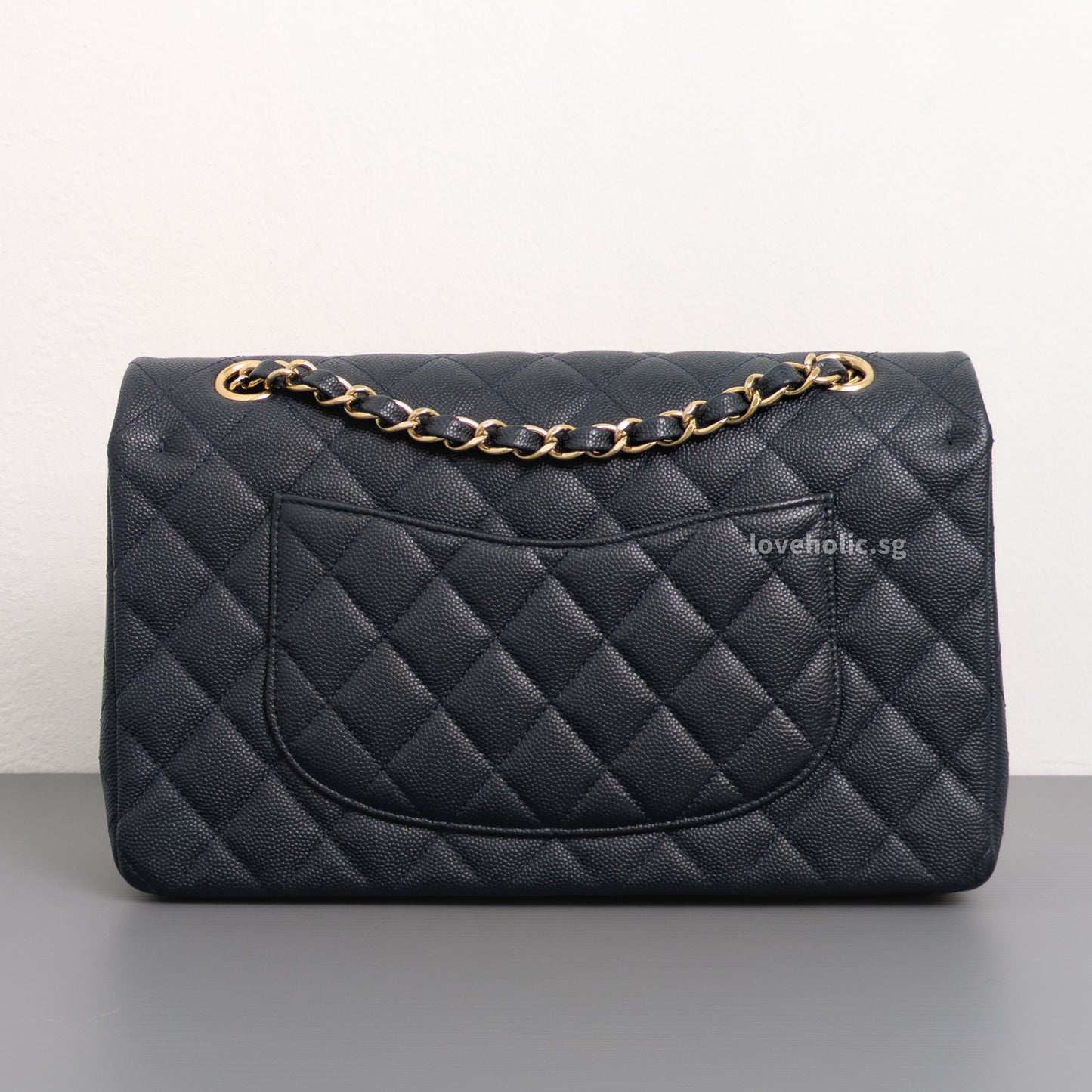 Chanel Classic Flap Medium | Midnight Blue Caviar Light Gold Hardware-side