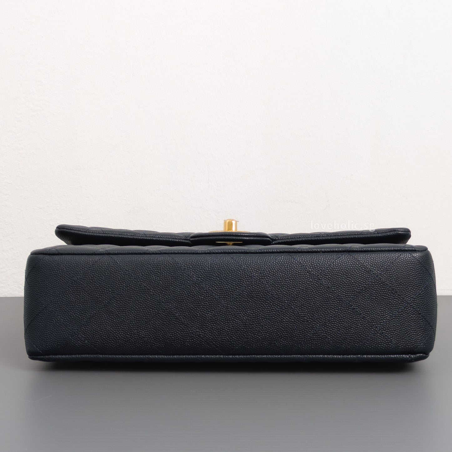 Chanel Classic Flap Medium | Midnight Blue Caviar Light Gold Hardware-details