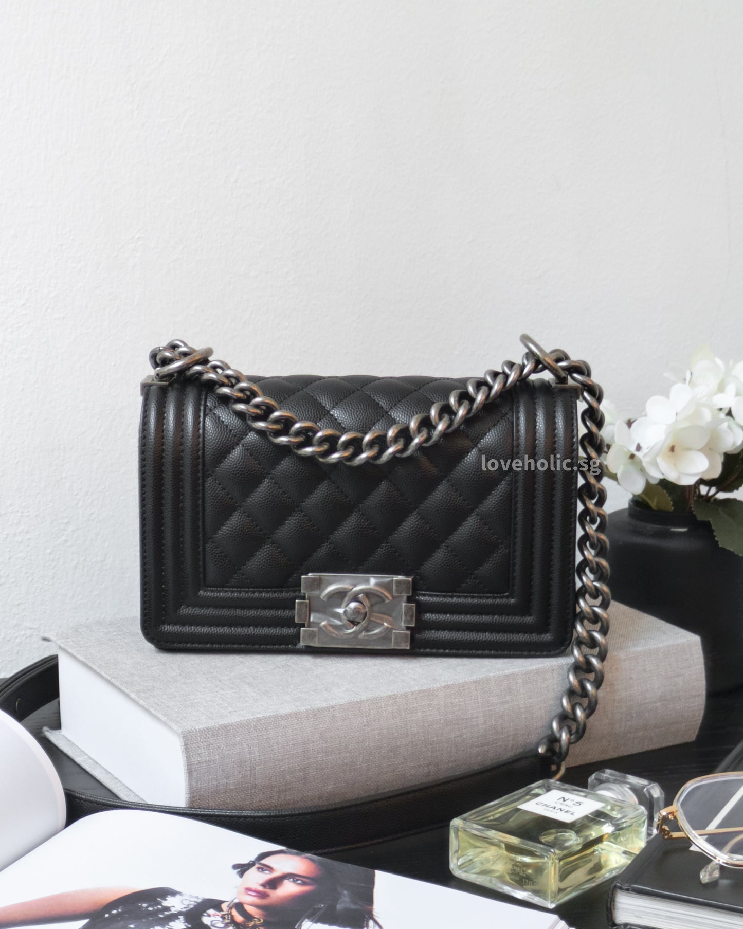 Chanel Boy Small | Black Caviar Ruthenium Hardware-front