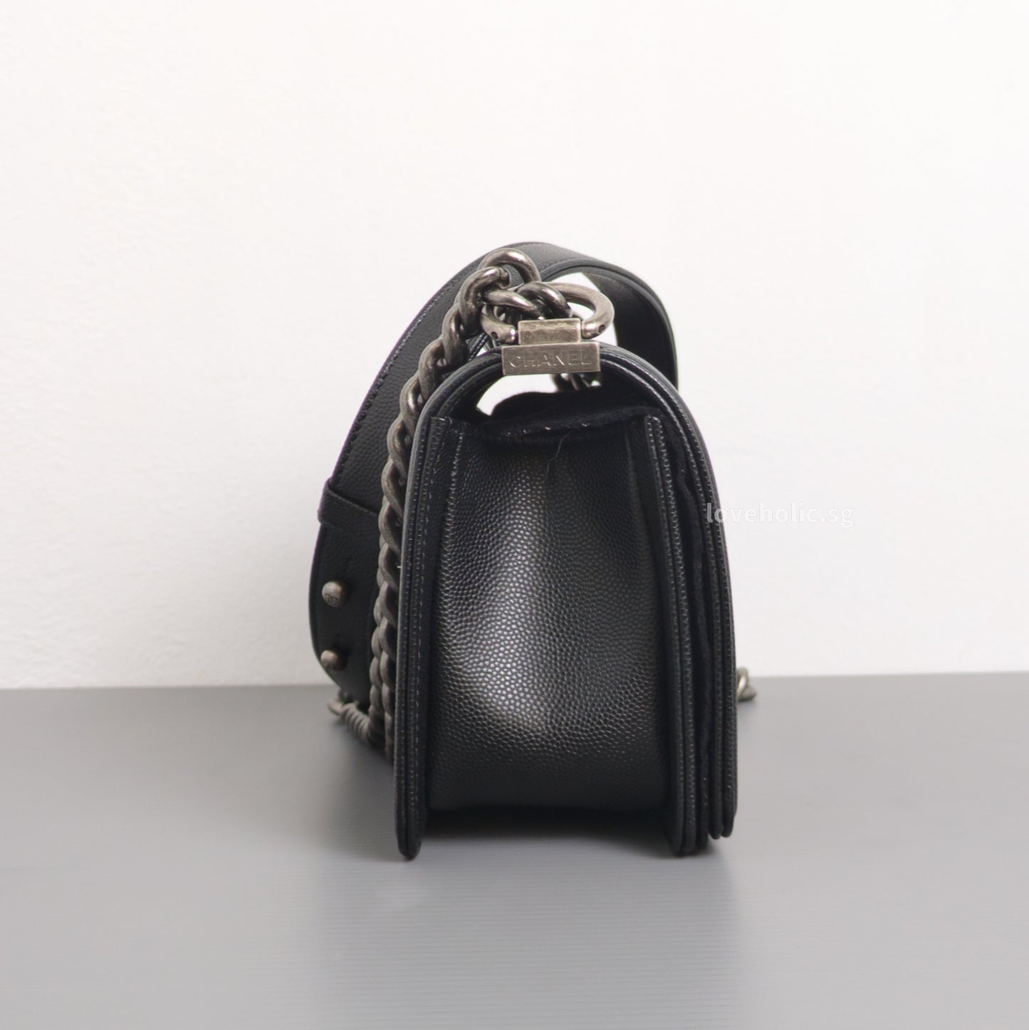 Chanel Boy Small | Black Caviar Ruthenium Hardware-details